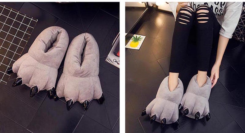acdiac Unisex Soft Monster Claw Slippers Fun Dino Slippers Animal Paw Shoes For Men Women Boy Girl With Home Halloween Party Cosply Costume Footwear (M, grey) - Image 2